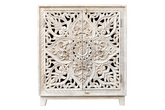 Antique Indian Floral Hand Carved Solid Wooden Cabinet Whitewash 85x45x98cm A0123